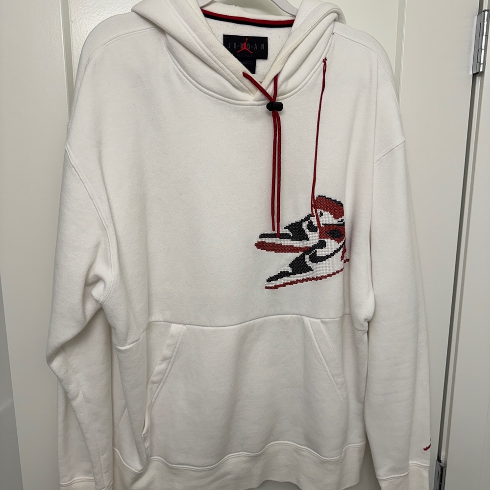 Jordan White and Red Sweatshirt with Sneaker Graphic